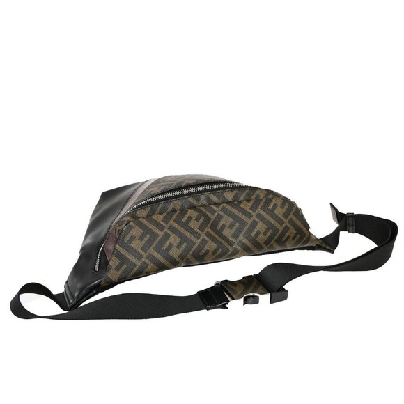 Auth FENDI Logo Zucca Diagonal Belt Shoulder Bag PVC Leather Brown - Picture 15 of 16